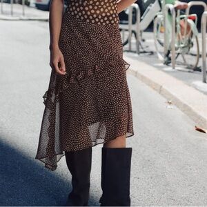 Brown Polka Dot Dress with Black Boots